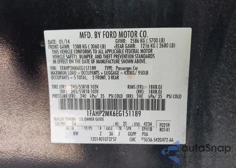 2014 Ford Police Interceptor from USA, damaged, VIN 1FAHP2MK6EG151189